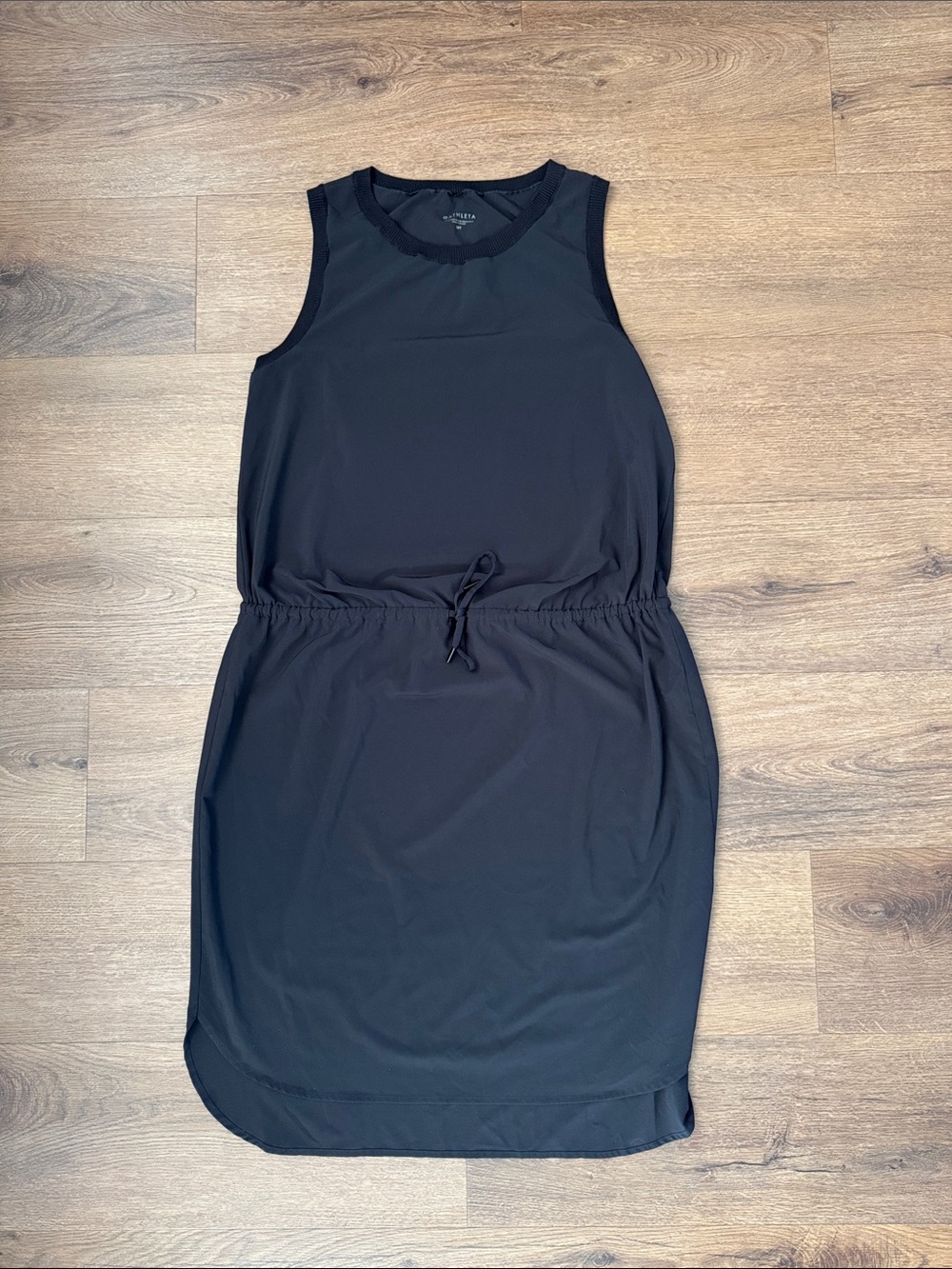 Athleta Black Sleeveless Drawstring Waist Mini Dress